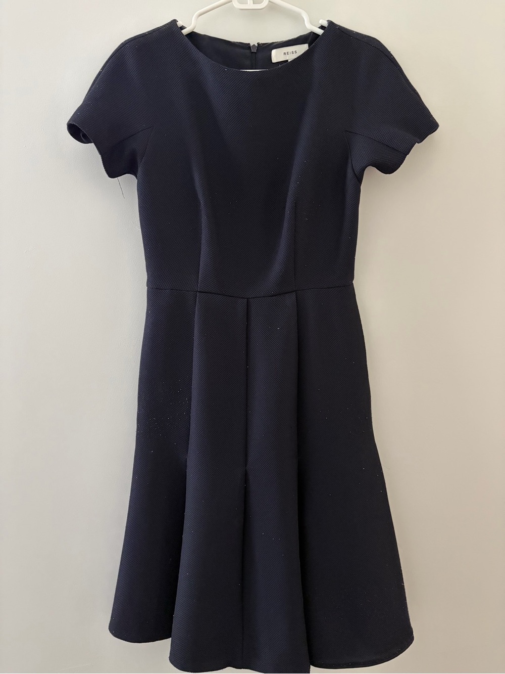 Reiss Black Short-Sleeve Fit-and-Flare Dress